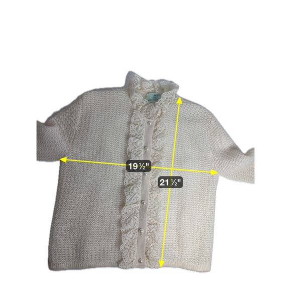 Sidney Gould Vintage 1960s Cream Mohair Knit Lace Ruffle Cardigan Sweater Womens - Picture 10 of 10